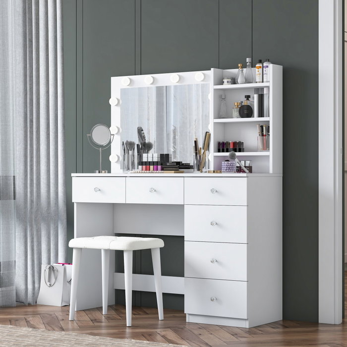 Hanah Home Mesa de Maquillaje con 10 Focos y Puff Blanco Hanah Home Mesa de Maquillaje con 10 Focos y Puff Blanco